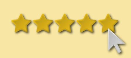 Cursor gives the five star rating, quality service sign, user satisfaction concept. vector