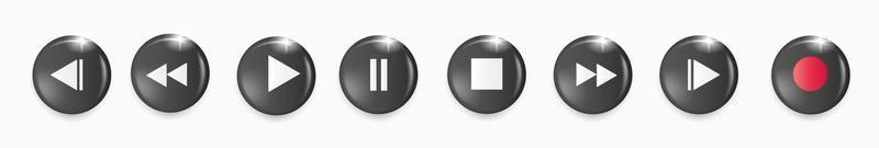 Set of volumetric media player button icons. vector