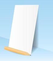 White blank sheet of paper stands, leaning on the wall, pencil and A4 sheet of paper vector