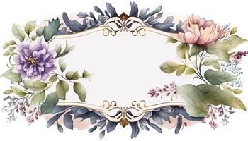 , Watercolor frame with spring flowers, hand drawn art style with place for text. Greeting, birthday and other holiday, wedding invitation concept photo