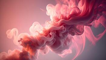 , Flowing light pink, viva magenta smoke with splashes. Soft fluid banner, spring female mood, 3D effect, modern macro realistic abstract background illustration, ink in water effect. photo