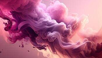 , Flowing light pink, viva magenta smoke with splashes. Soft fluid banner, spring female mood, 3D effect, modern macro realistic abstract background illustration, ink in water effect. photo