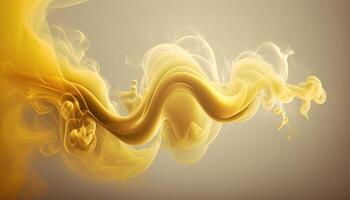 , Flowing light yellow smoke with splashes. Soft fluid banner, spring female mood, 3D effect, modern macro realistic abstract background illustration, ink in water effect. photo