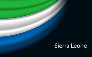 Wave flag of Sierra Leone on dark background. vector