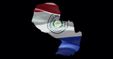 Paraguay map shape with waving flag background. Alpha channel outline of country video