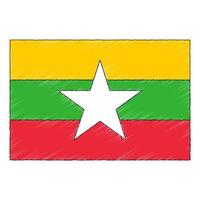 Hand drawn sketch flag of Myanmar. Doodle style icon vector