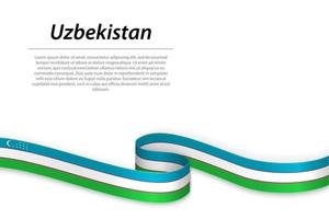 Waving ribbon or banner with flag of Uzbekistan vector