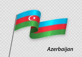 Waving flag of Azerbaijan on flagpole. Template for independence day vector