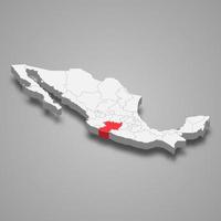 Michoacan region location within Mexico 3d map vector