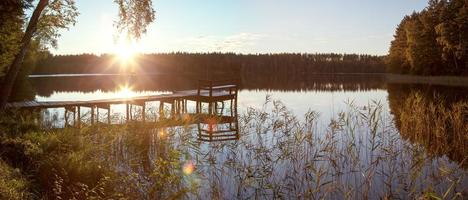 Lake Sunset Panoramic View With A Pier photo