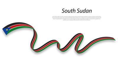 Waving ribbon or banner with flag of South Sudan. vector