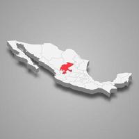 Zacatecas region location within Mexico 3d map vector