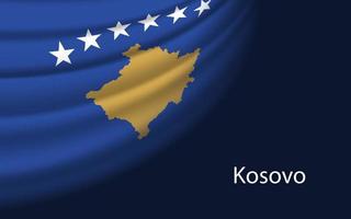 Wave flag of Kosovo on dark background. Banner or ribbon vector