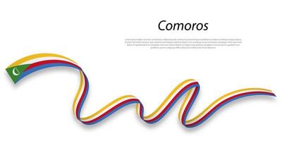 Waving ribbon or banner with flag of Comoros. vector