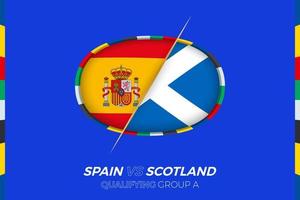 Spain vs Scotland icon for European football tournament qualification, group A. vector