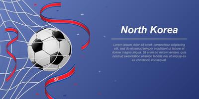 Soccer background with flying ribbons in colors of the flag of North Korea vector