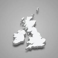 3d isometric map of British Isles region, isolated with shadow vector