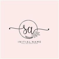 Initial SA feminine logo collections template. handwriting logo of initial signature, wedding, fashion, jewerly, boutique, floral and botanical with creative template for any company or business. vector