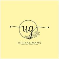 Initial UG feminine logo collections template. handwriting logo of initial signature, wedding, fashion, jewerly, boutique, floral and botanical with creative template for any company or business. vector