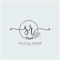 Initial SR feminine logo collections template. handwriting logo of initial signature, wedding, fashion, jewerly, boutique, floral and botanical with creative template for any company or business. vector