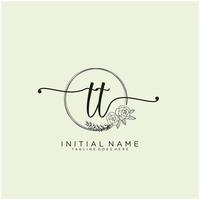 Initial TT feminine logo collections template. handwriting logo of initial signature, wedding, fashion, jewerly, boutique, floral and botanical with creative template for any company or business. vector