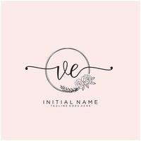 Initial VE feminine logo collections template. handwriting logo of initial signature, wedding, fashion, jewerly, boutique, floral and botanical with creative template for any company or business. vector