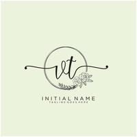 Initial VT feminine logo collections template. handwriting logo of initial signature, wedding, fashion, jewerly, boutique, floral and botanical with creative template for any company or business. vector