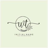 Initial WT feminine logo collections template. handwriting logo of initial signature, wedding, fashion, jewerly, boutique, floral and botanical with creative template for any company or business. vector