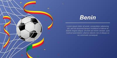 Soccer background with flying ribbons in colors of the flag of Benin vector