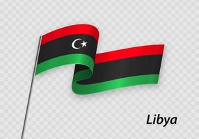 Waving flag of Libya on flagpole. Template for independence day vector