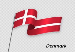 Waving flag of Denmark on flagpole. Template for independence day vector