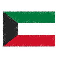 Hand drawn sketch flag of Kuwait. Doodle style icon vector