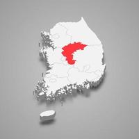 North Chungcheong region location within South Korea 3d isometric map vector