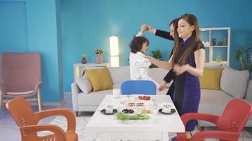 Happy family starts the day with a happy and cheerful breakfast on weekdays. video