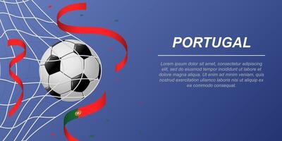 Soccer background with flying ribbons in colors of the flag of Portugal vector