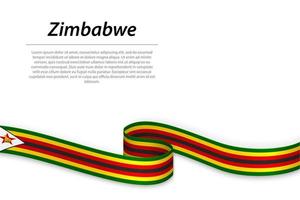 Waving ribbon or banner with flag of Zimbabwe vector