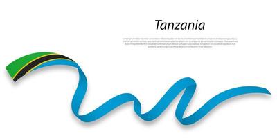 Waving ribbon or banner with flag of Tanzania. vector