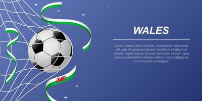 Soccer background with flying ribbons in colors of the flag of Wales vector