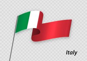 Waving flag of Italy on flagpole. Template for independence day vector