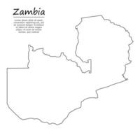 Simple outline map of Zambia, silhouette in sketch line style vector