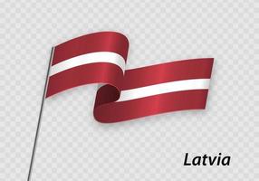 Waving flag of Latvia on flagpole. Template for independence day vector