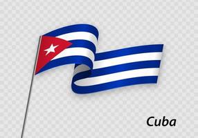 Waving flag of Cuba on flagpole. Template for independence day vector