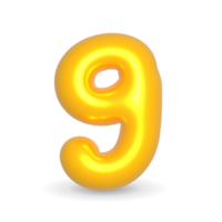 Number Nine Golden Balloon 3d render. Realistic design element for events. png