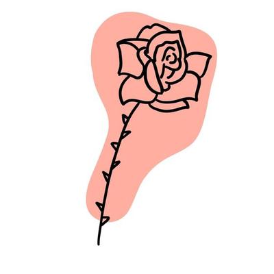 Rose flower in outline doodle flat style with colorful purplish brush. Simple floral element plant decorative design. Hand drawn line art. Vector illustration isolated on white background.