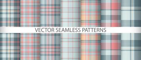 Set plaid fabric pattern. Tartan textile background. Vector check texture seamless.