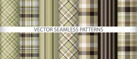 Set textile pattern texture. Tartan fabric seamless. Background plaid vector check.