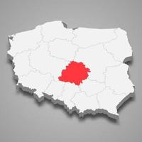 lodz región ubicación dentro Polonia 3d mapa vector