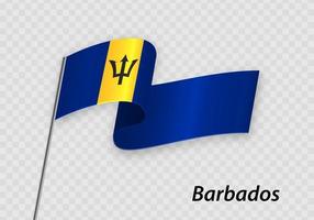 Waving flag of Barbados on flagpole. Template for independence day vector