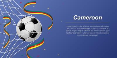 Soccer background with flying ribbons in colors of the flag of Cameroon vector