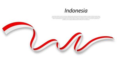 Waving ribbon or banner with flag of Indonesia. vector